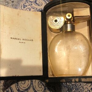 Vintage French Marcel Rochas 1940s atomizer bottle in travel case